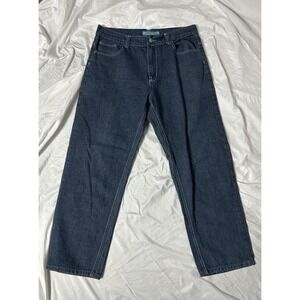 Jinzu Jeans Vintage Mens 36x32 Blue Y2k  Baggy Hip Hop Embroidered Skater Grunge